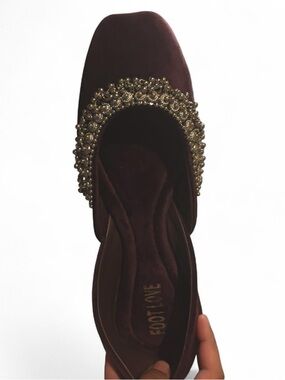 Women's dark purple Velvet Embellished Flat